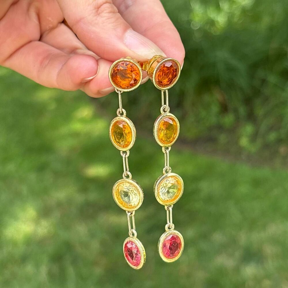 Lizzie Fortunato City of Gems Earrings Gold Tone Red Orange Crystals